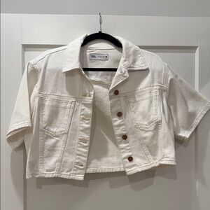 ZARA White Denim Cropped Jacket